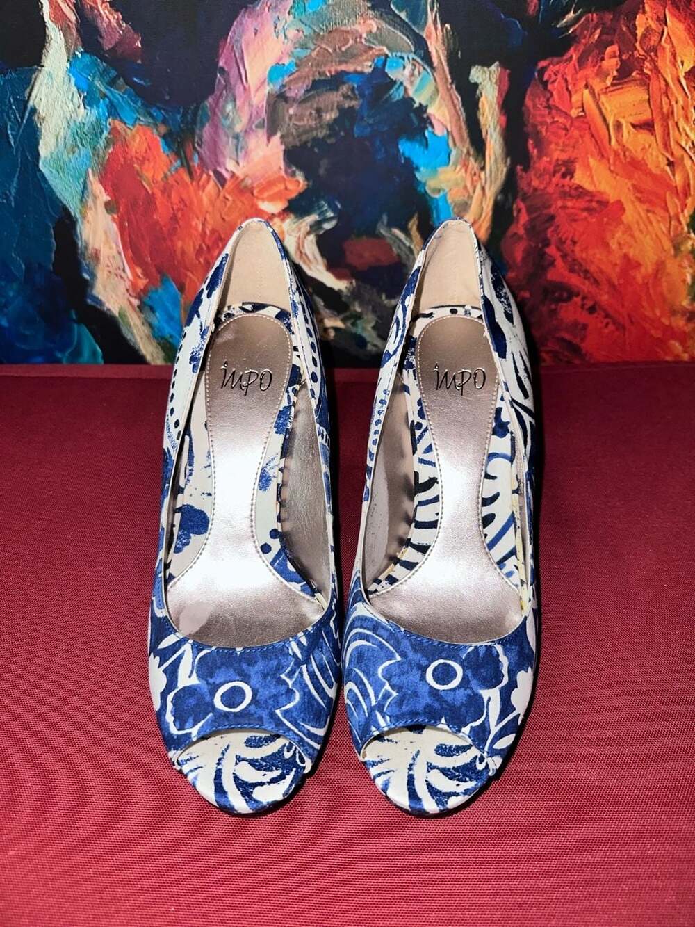 No.72 MPO Blue and White Floral Peep Toe Pump Heels
